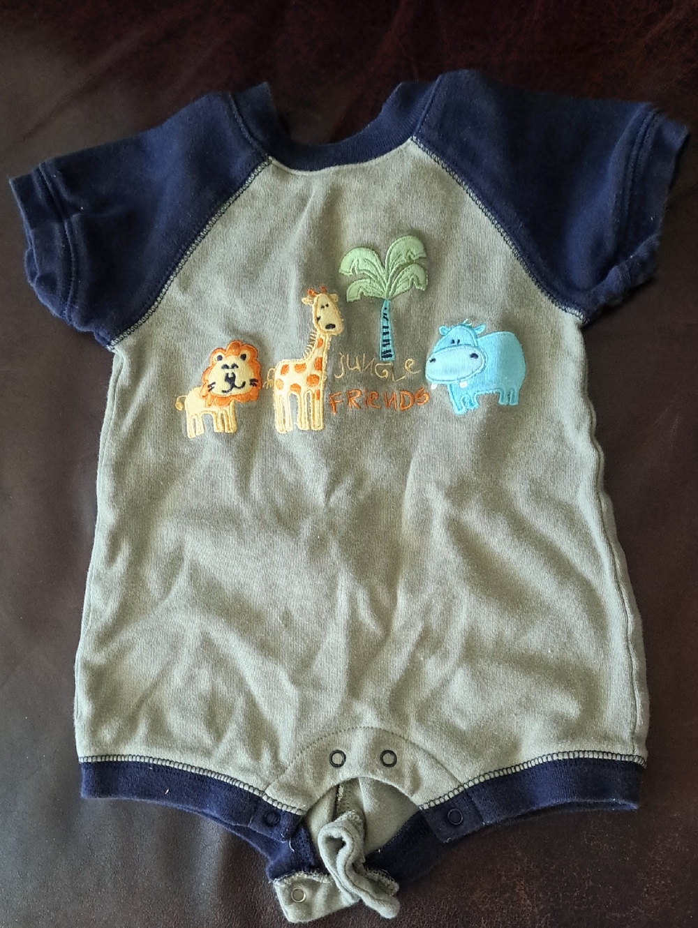 The Kids Source Baby Jungle Friends Romper - Navy & Olive